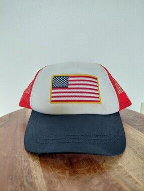 American Flag Patriotic USA White & Red Trucker Hat OS